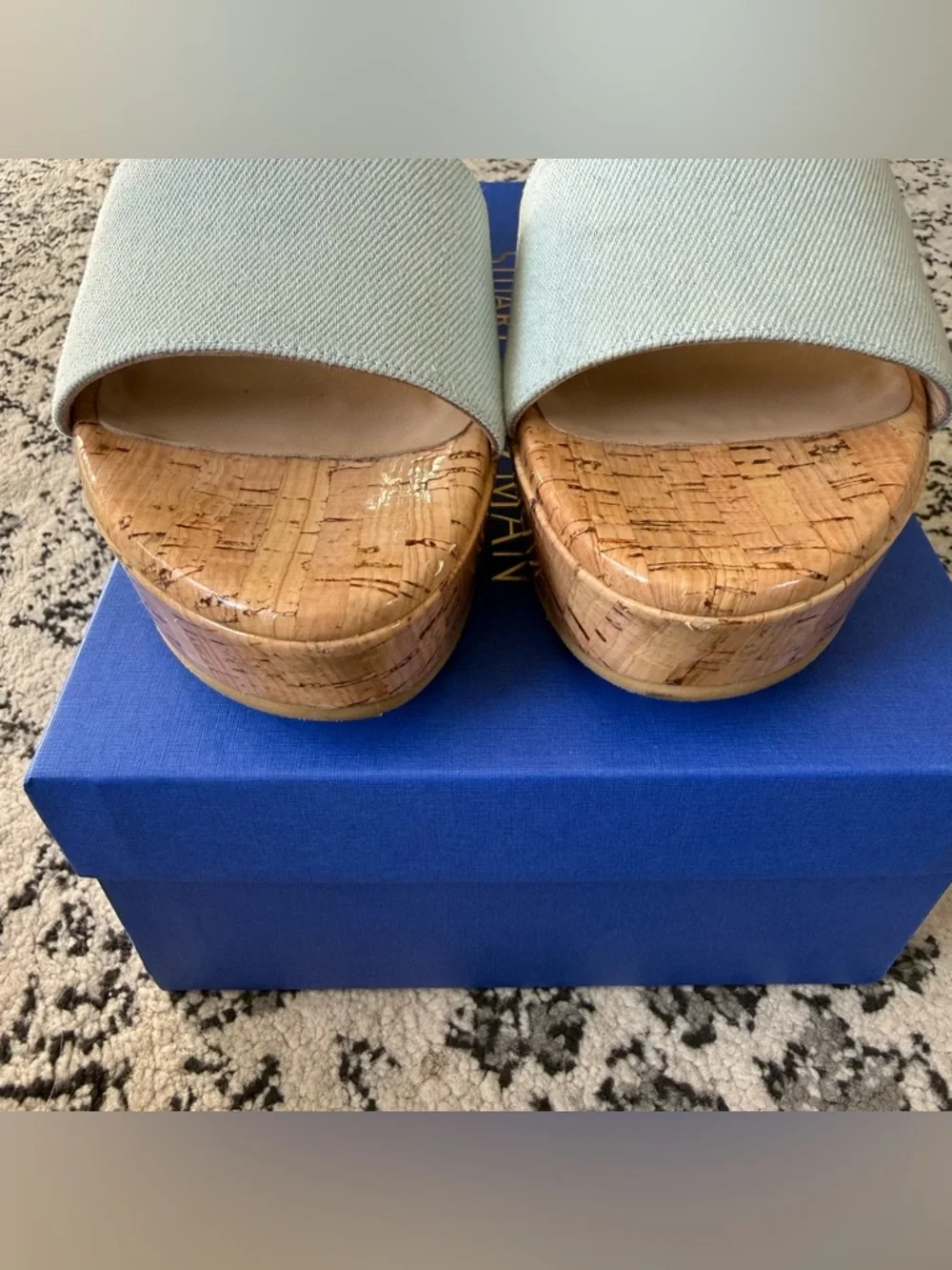 Stuart Weitzman Summer Wedge Heel Vintage Denim Cork Women’s Size 7 / 37.5 - Picture 11 of 15